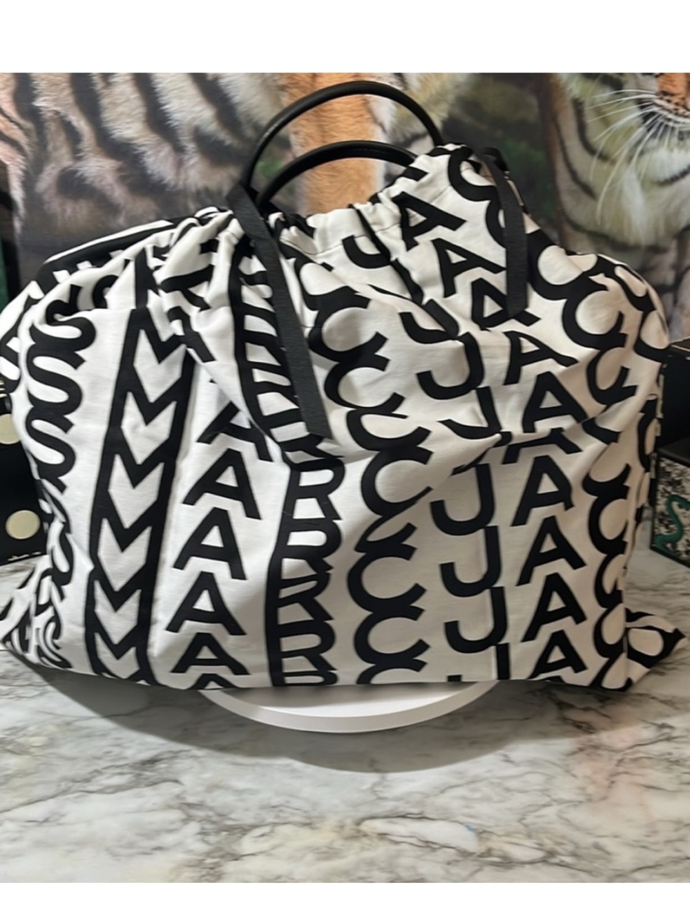 Marc Jacobs The Creature Silver-Gray Faux Fur Tote with Black Leather Straps - Picture 13 of 15